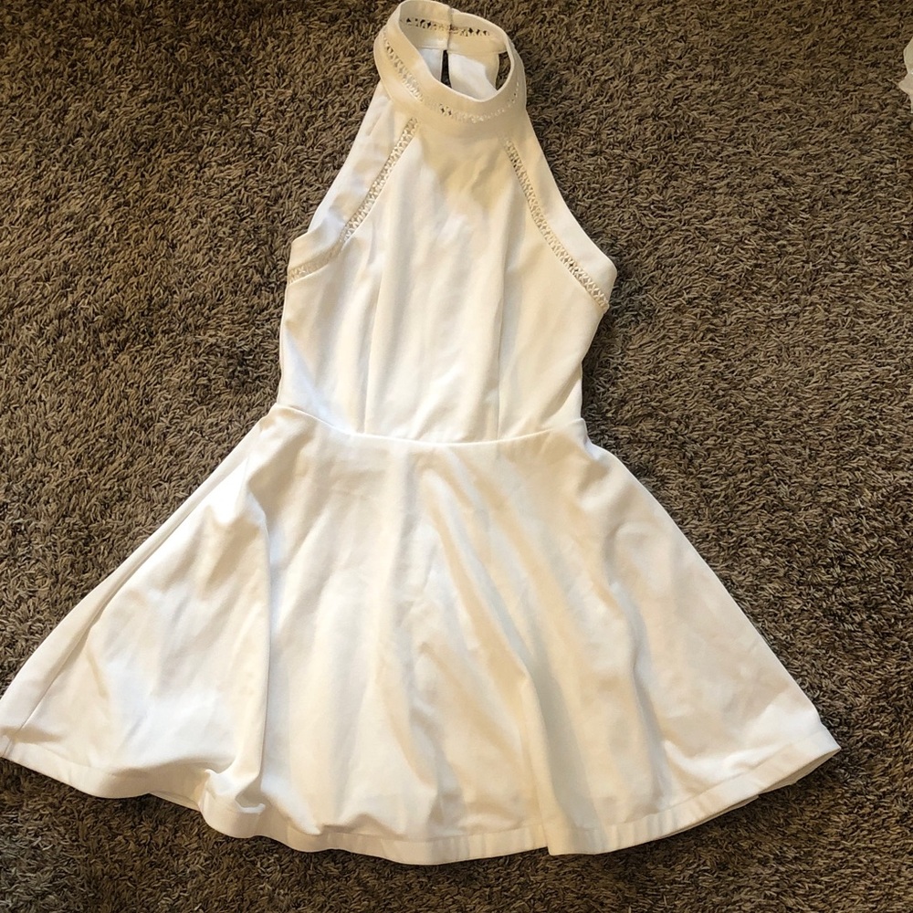 B. Smart White Halter Skater Dress